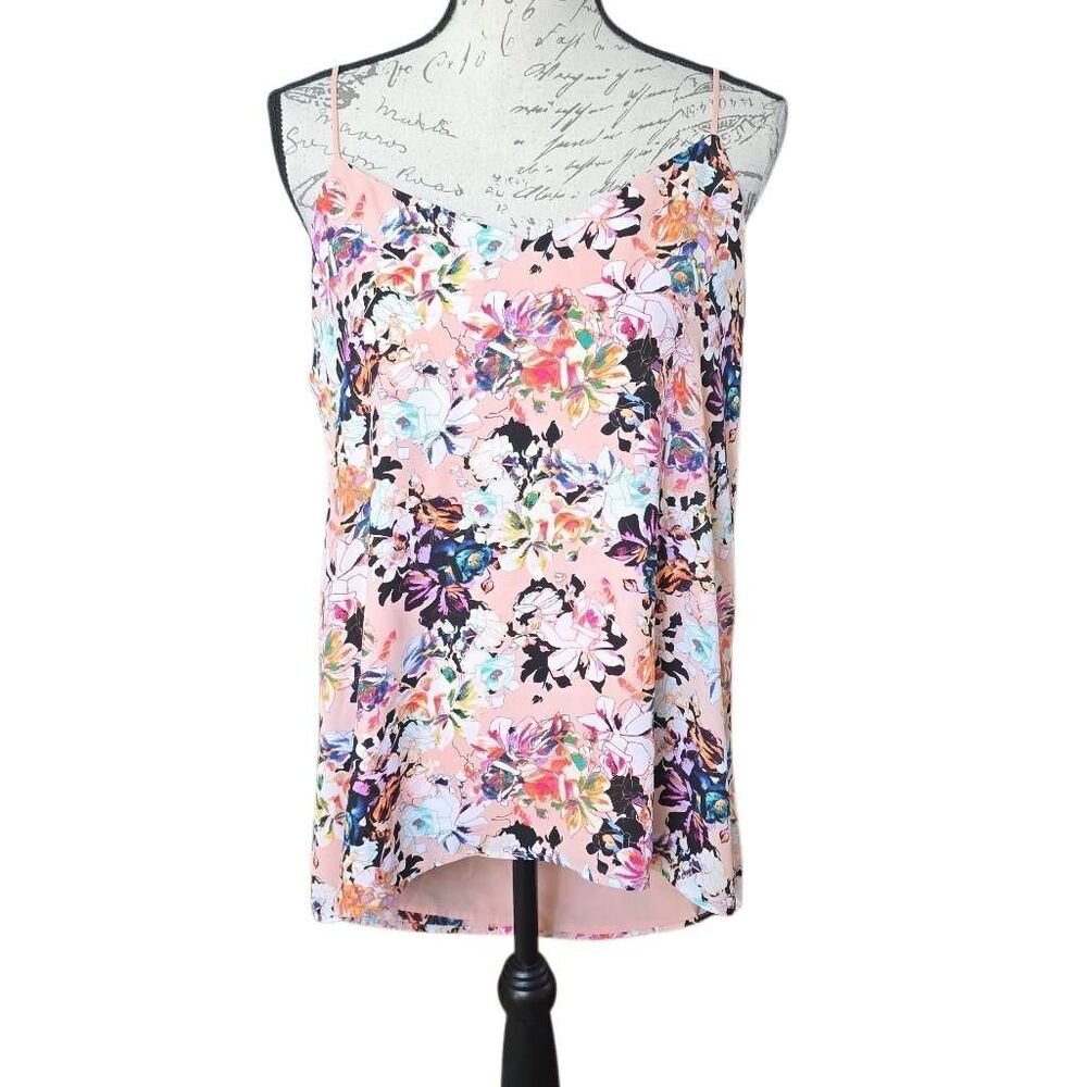 Express Women's Size Large Pink Black Floral Barcelona Flowy Cami Tank